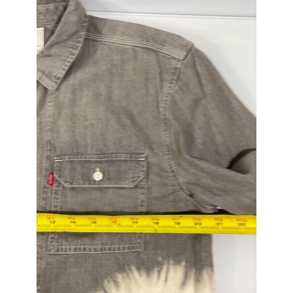 Levis Mens M Long Sleeve Button-Up Dip Dye Shirt Gray & Cream - Picture 14 of 15